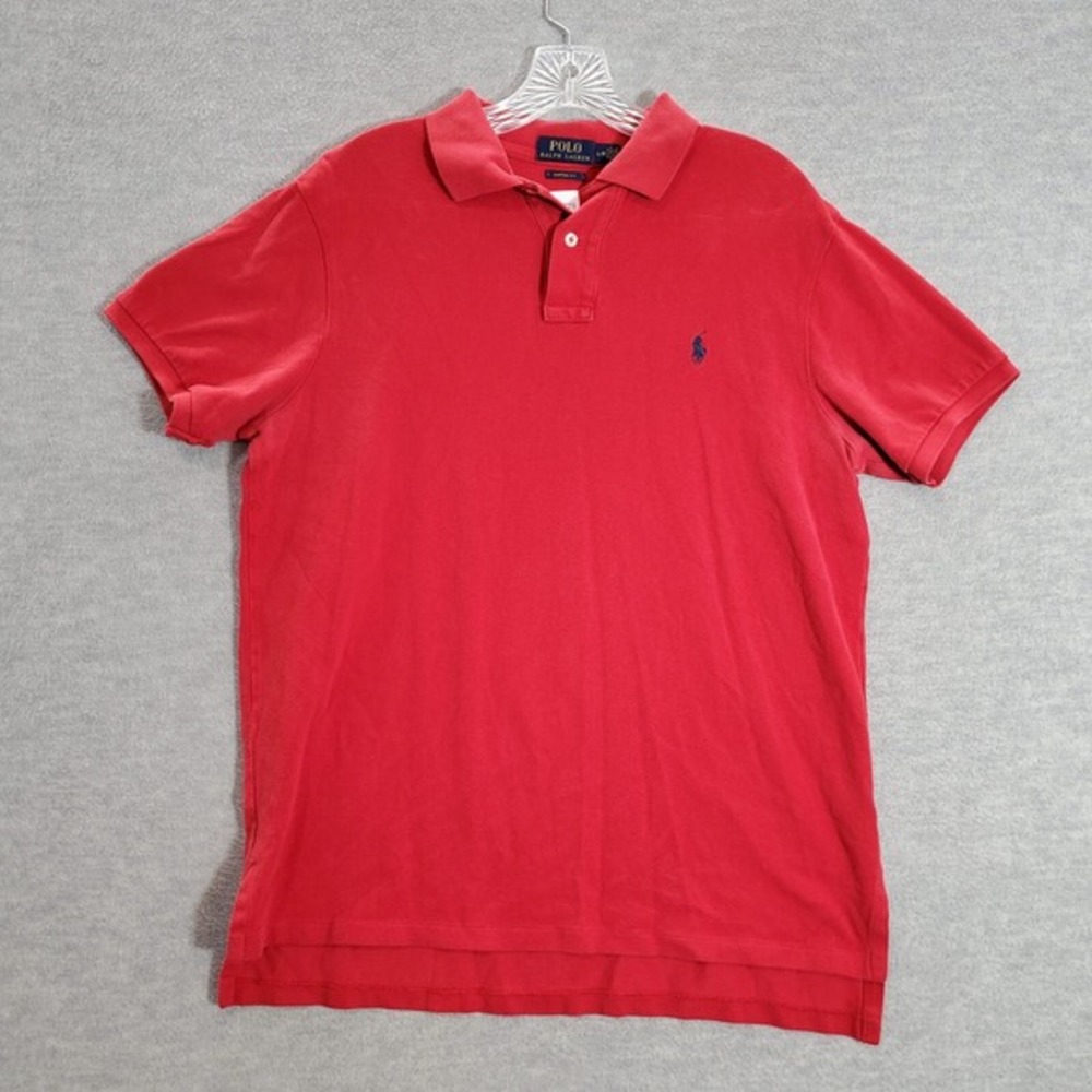 Polo Ralph Lauren Men Polo Shirt Large Red Logo Golf Short Sleeve Custom Fit